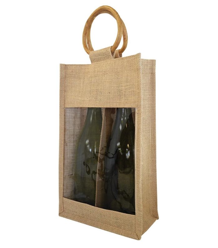 TWO BOTTLE WINDOW JUTE BAG