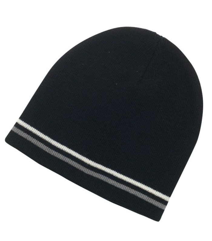 DOUBLE STRIPED BEANIE-BLACK/WHITE/GREY